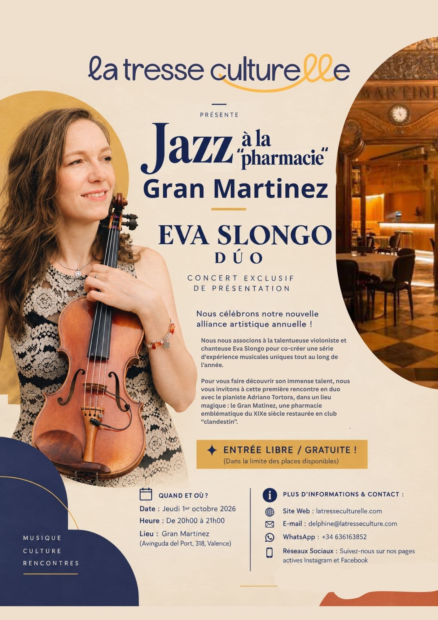 Concert gratuit "Jazz à la pharmacie" : La Tresse Culturelle et Eva Slongo